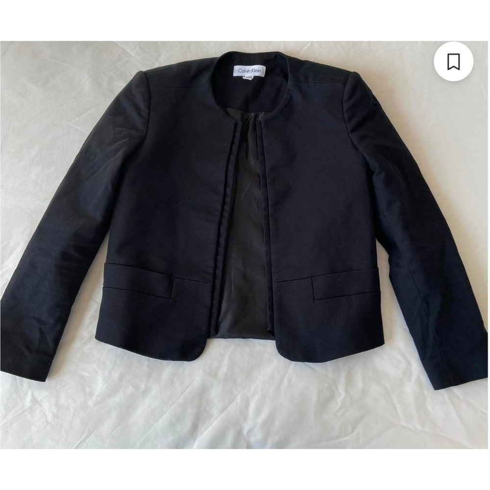 Calvin Klein Black Collarless Cropped Blazer Jacket Women XS Petite
